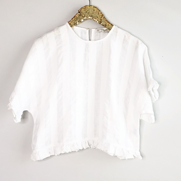 Zara Tops - [Zara] white linen ruffle crop top #D08